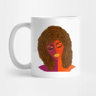 Purple and Orange Woman with Curly Natural Hair (White Background) Mug